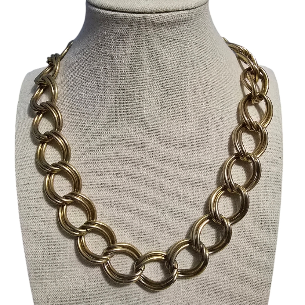 Vintage Erwin Pearl Gold-toned Chunky Double Chain link Statement Necklace
